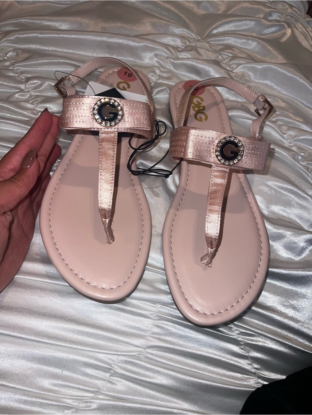 G by Guess Women's Pink T-Strap Sandals